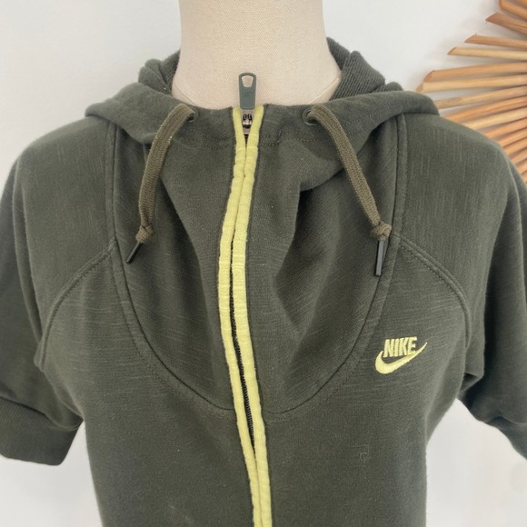 Vintage Y2K Nike Green Short Sleeve Full Zip Hoodie Double Zipper M Athleisure - Picture 4 of 11